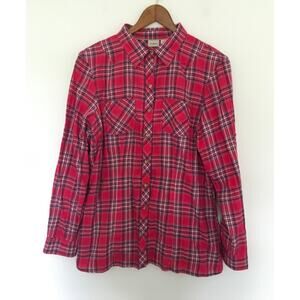 L.L. Bean Plaid Lightweight Flannel M Button Down Shirt 100% Cotton Long Sleeves